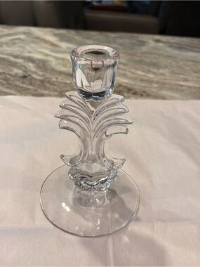 Vintage Duncan & Miller Clear Glass Leaf Candlestick Holder 6"